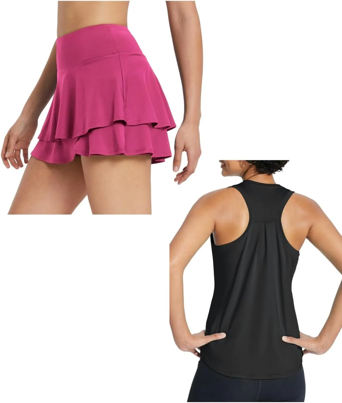 baleaf Women's 14" Tennis Skirts Golf Skorts & Workout Tank Top Racerback Rose&Black M