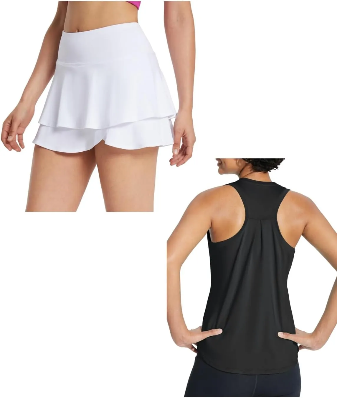 baleaf Women's 14" Tennis Skirts Golf Skorts & Workout Tank Top Racerback White&Black M
