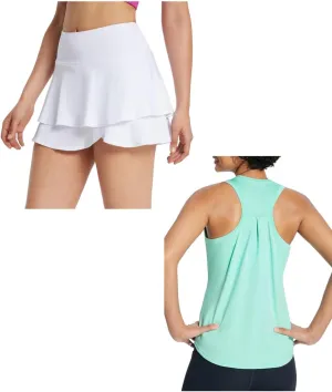 baleaf Women's 14" Tennis Skirts Golf Skorts & Workout Tank Top Racerback White&Green M
