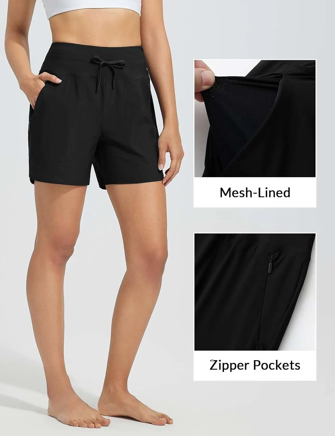 baleaf Women's 5" Swim Board Shorts High Waisted Quick Dry UPF 50  Swimsuit Swimming Bottoms with Boxer Liner Zipper Pockets