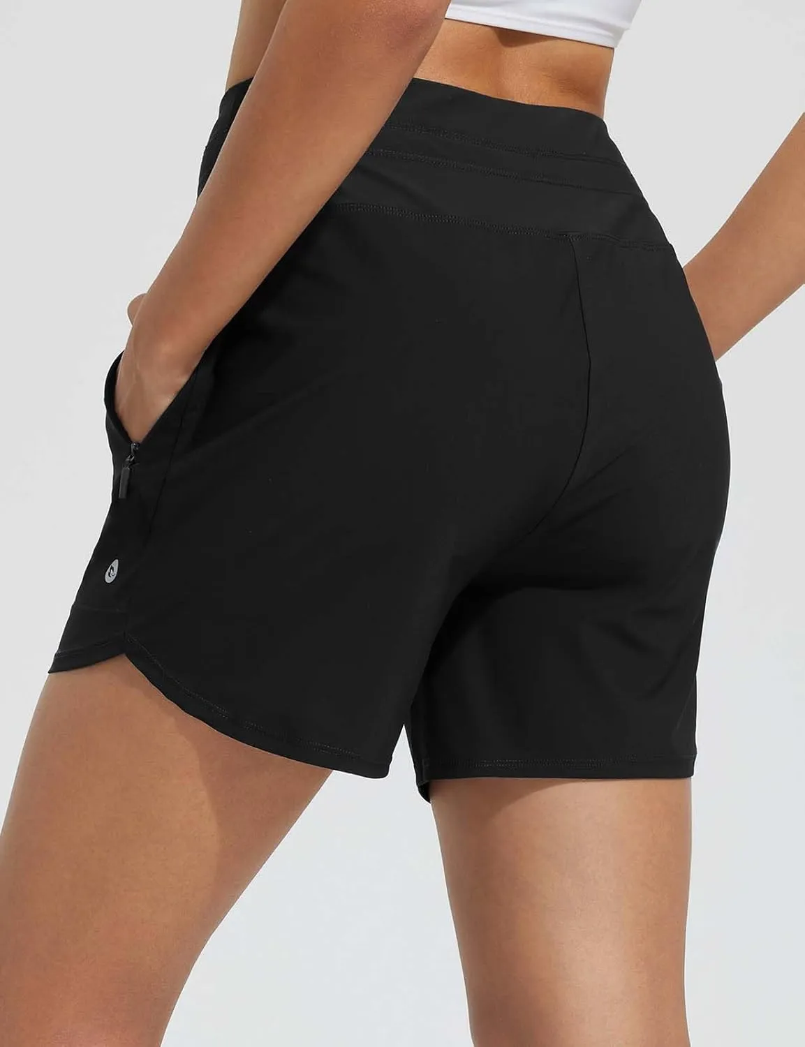 baleaf Women's 5" Swim Board Shorts High Waisted Quick Dry UPF 50  Swimsuit Swimming Bottoms with Boxer Liner Zipper Pockets