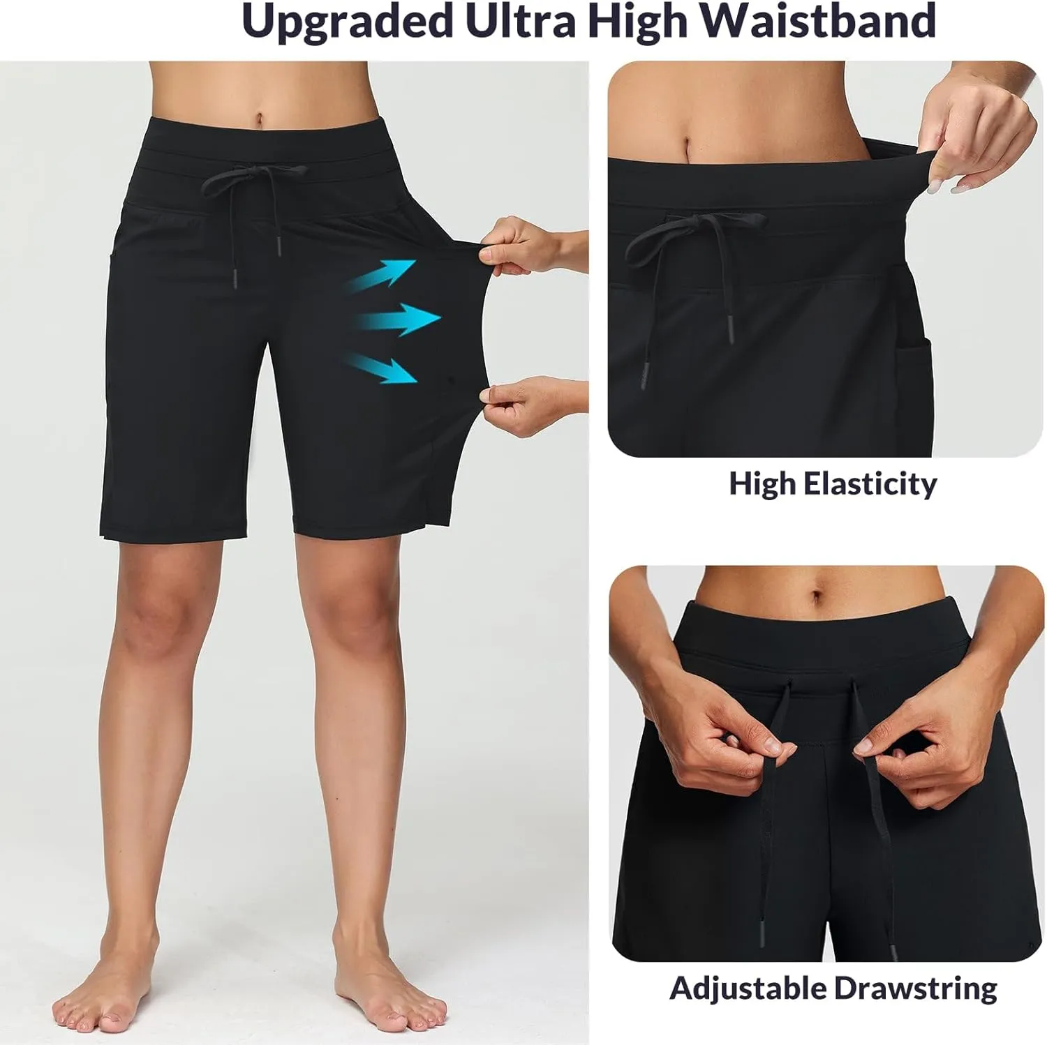 baleaf Women's 5"/9" High Waisted Swim Board Shorts Quick Dry Swimsuits Bottoms with Drawstring