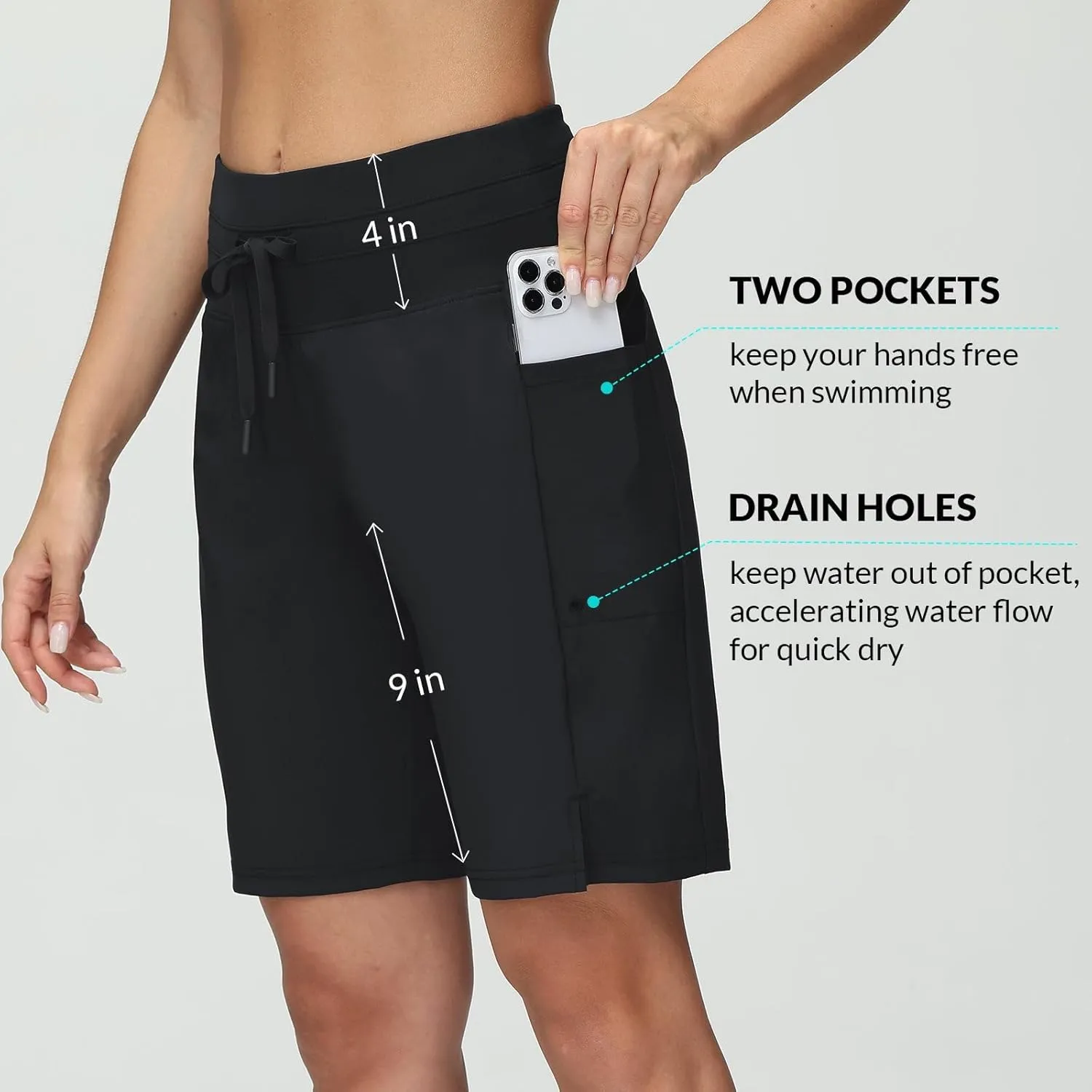 baleaf Women's 5"/9" High Waisted Swim Board Shorts Quick Dry Swimsuits Bottoms with Drawstring
