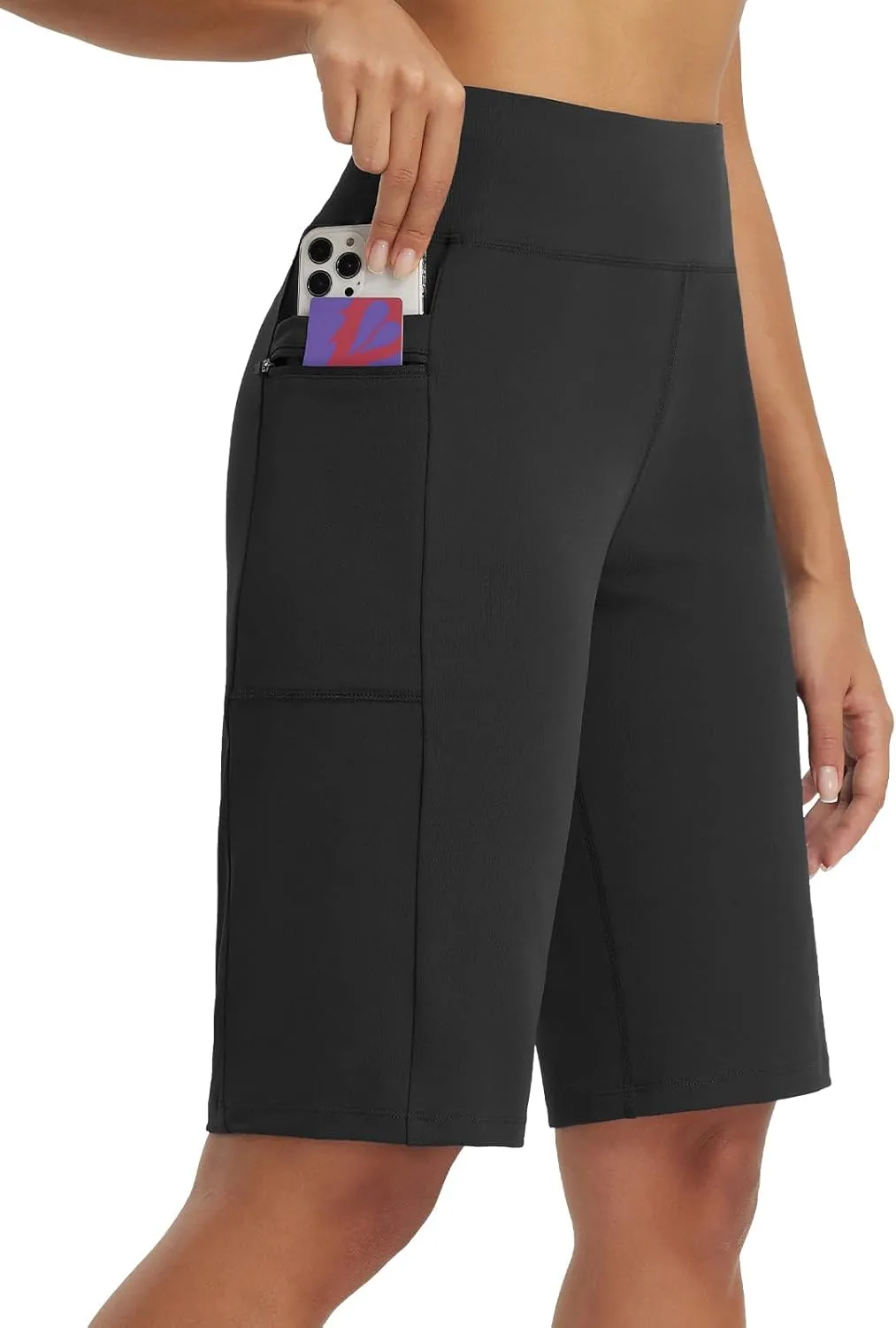 baleaf Women's Bermuda Shorts 12" Long Knee Length Running Athletic High Waist Zipper Pocket Quick Dry Loose Fit
