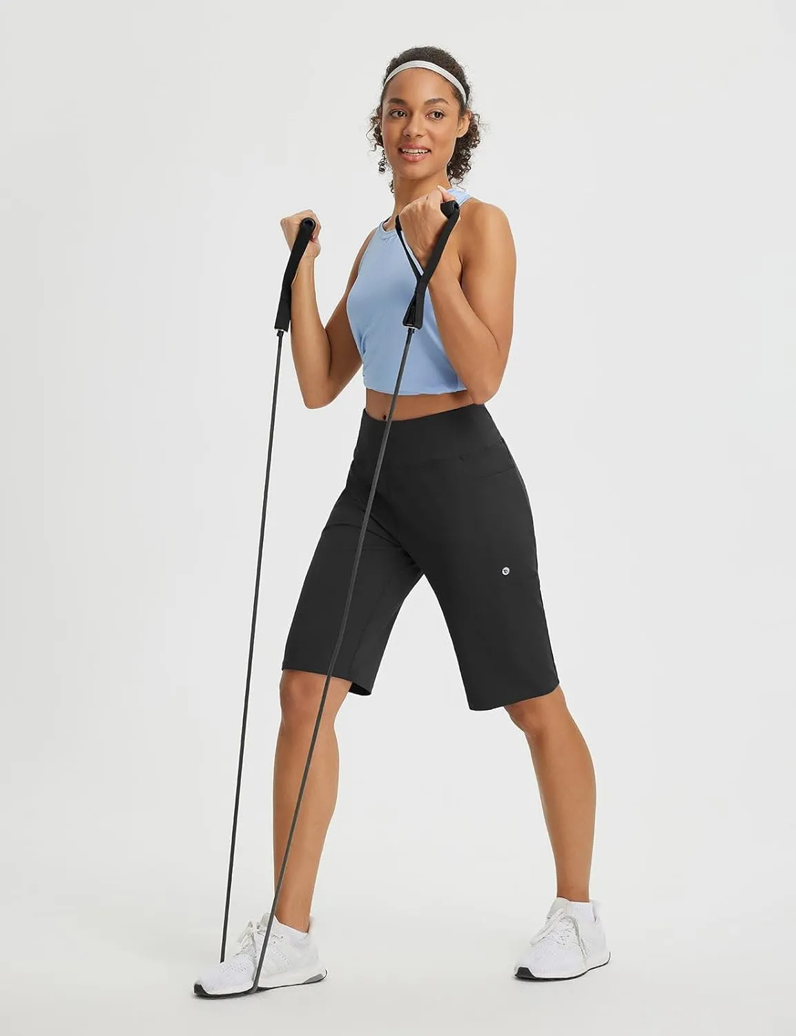 baleaf Women's Bermuda Shorts 12" Long Knee Length Running Athletic High Waist Zipper Pocket Quick Dry Loose Fit