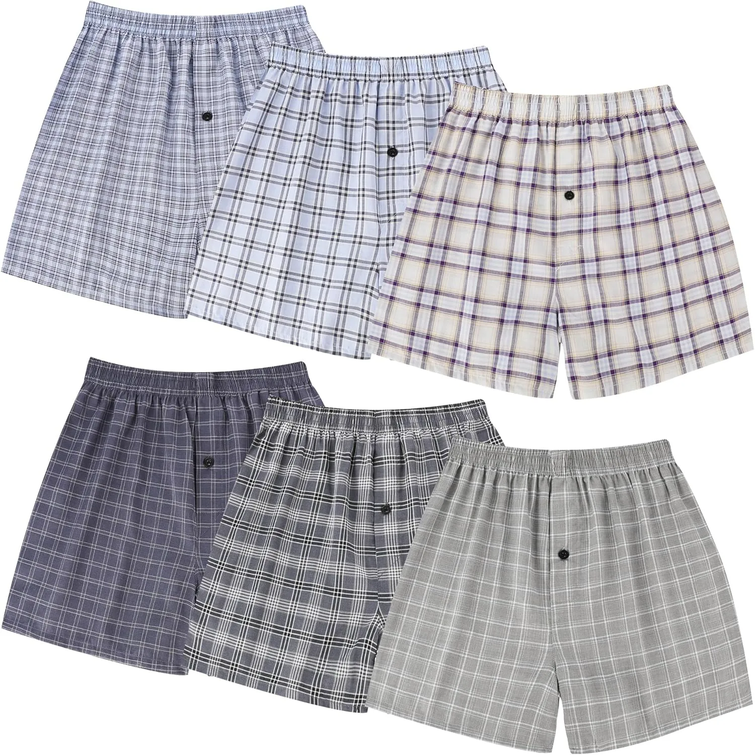 BAMBOO COOL Men's Woven Boxer Shorts,Classic Relaxed Fit,Plaid Boxers for Men,lightweight Men's underwear 6 Pack