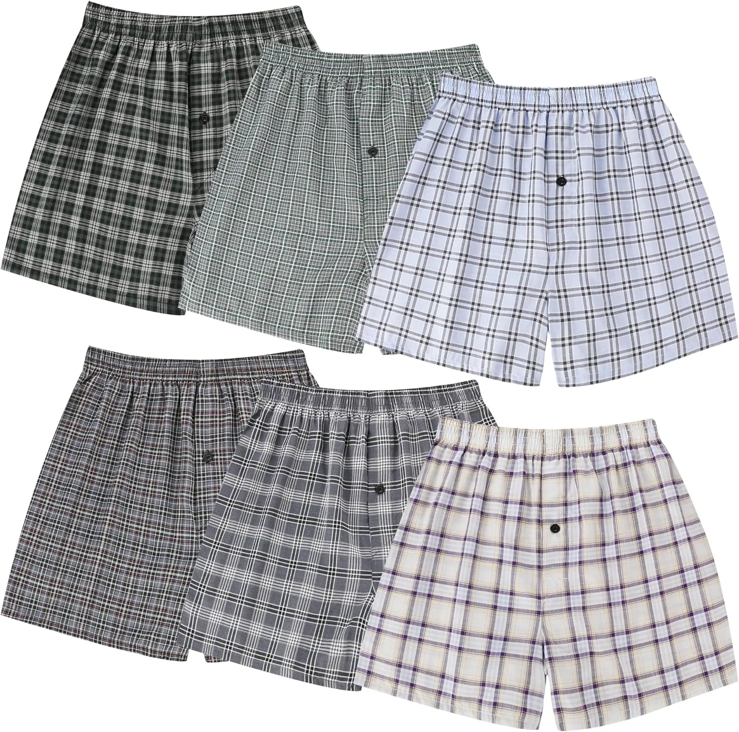 BAMBOO COOL Men's Woven Boxer Shorts,Classic Relaxed Fit,Plaid Boxers for Men,lightweight Men's underwear 6 Pack