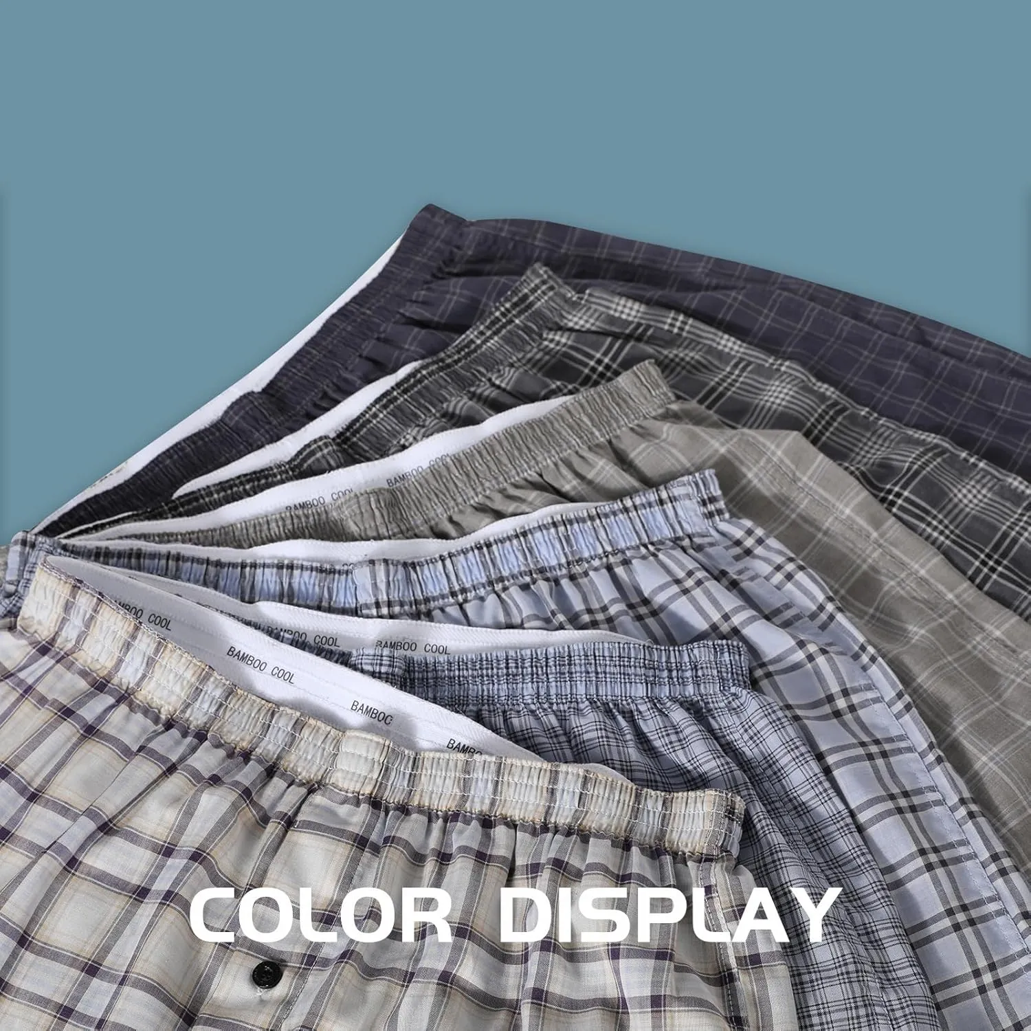 BAMBOO COOL Men's Woven Boxer Shorts,Classic Relaxed Fit,Plaid Boxers for Men,lightweight Men's underwear 6 Pack