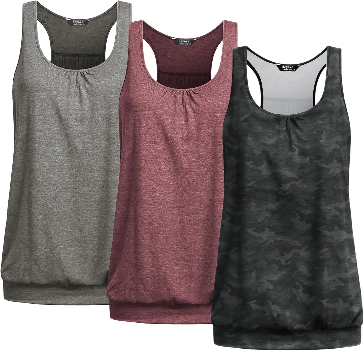 Beyove Racerback Tank Tops for Women Yoga Athletic Workout Tops Sleeveless Loose Fit Muscle Shirts Activewear 3 Pack