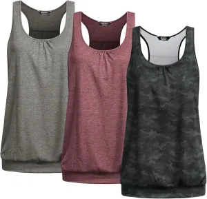 Beyove Racerback Tank Tops for Women Yoga Athletic Workout Tops Sleeveless Loose Fit Muscle Shirts Activewear 3 Pack