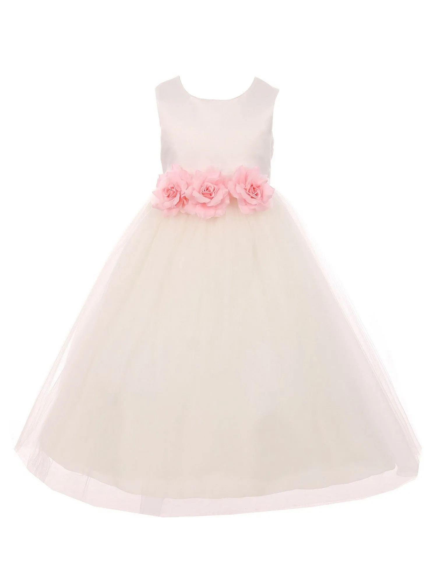 Big Girls Ivory Pink Floral Satin Junior Bridesmaid Dress 8-14