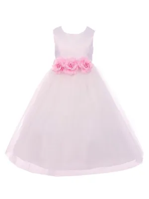 Big Girls White Pink Floral Satin Junior Bridesmaid Dress 8-14