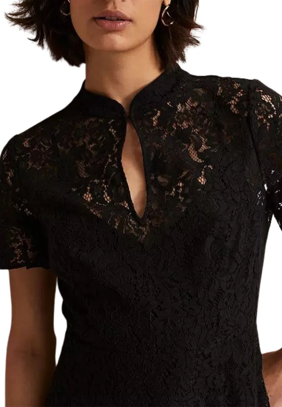 Black Rimsha Keyhole Lace Midi Dress