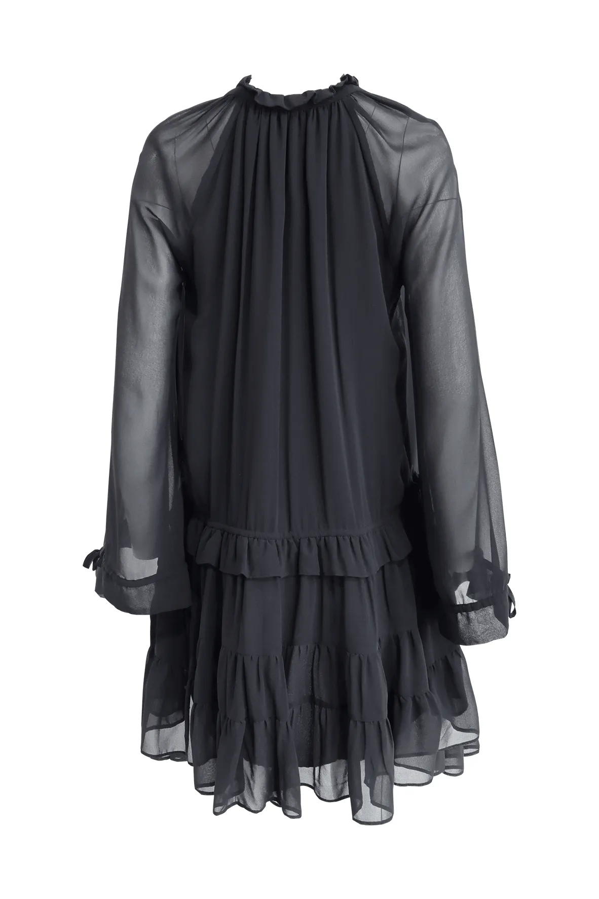 Black Ruffled Dress With Long Sleeve And Keyhole