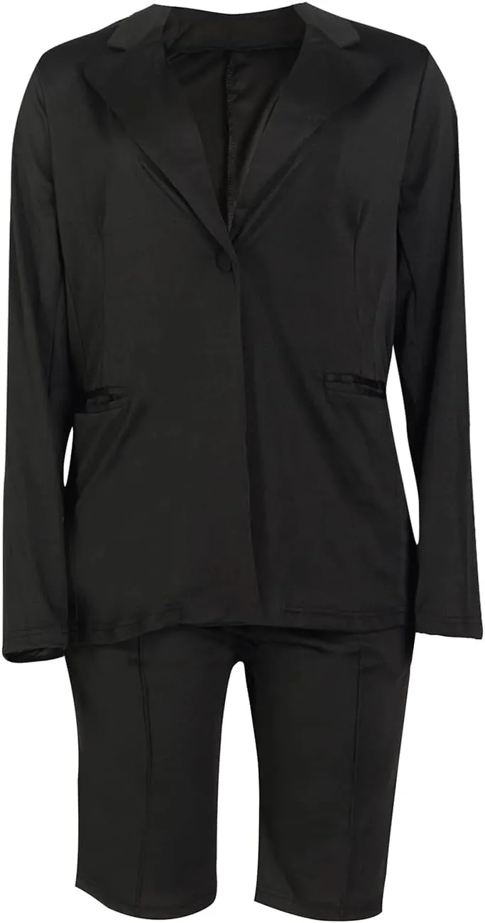 Blazer Shorts Set for Women Two Piece Outfits One Button Up Jacket and Bermuda Short Suits
