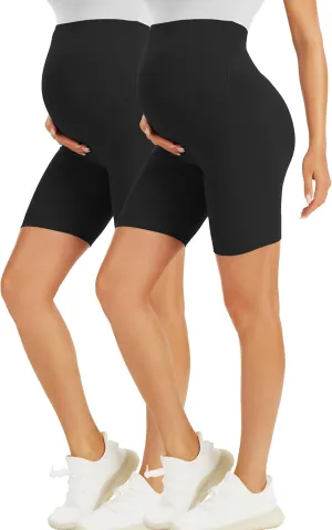 BONVIGOR Maternity Shorts Over The Belly-5" Biker Workout Yoga Active Athletic Pregnancy Short Pants Lounge Pajama