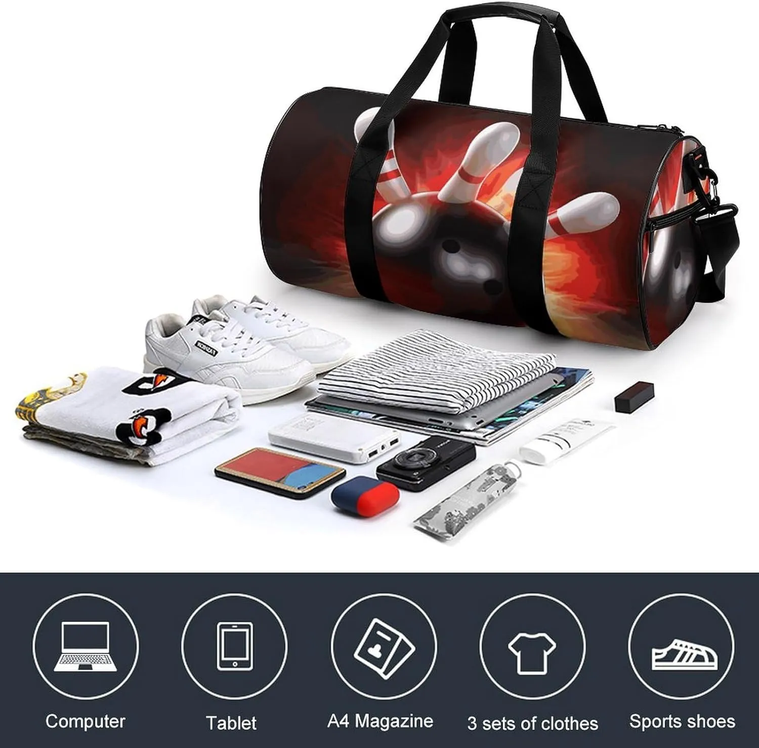 Bowling Ball Gym Bag Small Travel Duffle Bag with Compartment Carry On Weekender Bag for Women Men