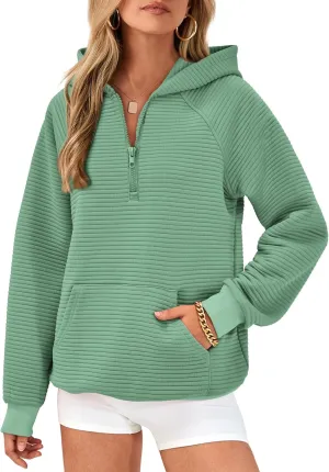 BTFBM Womens 2024 Fall Fashion Casual Hoodies Quarter Zip Sweatshirts Casual Long Sleeve V Neck Solid Pullover Tops