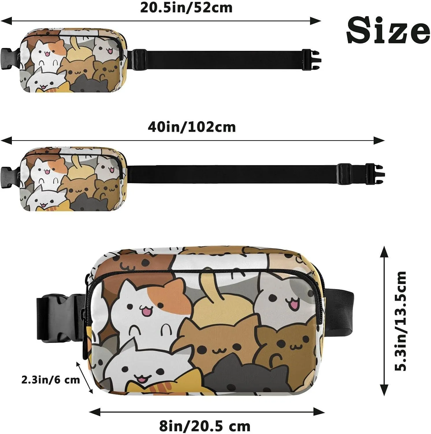 Cat Belt Bag Mini Fanny Pack for Women with Adjustable Strap Waterproof Waist Pouch Small Crossbody Bags for Running Cycling Traveling Hiking