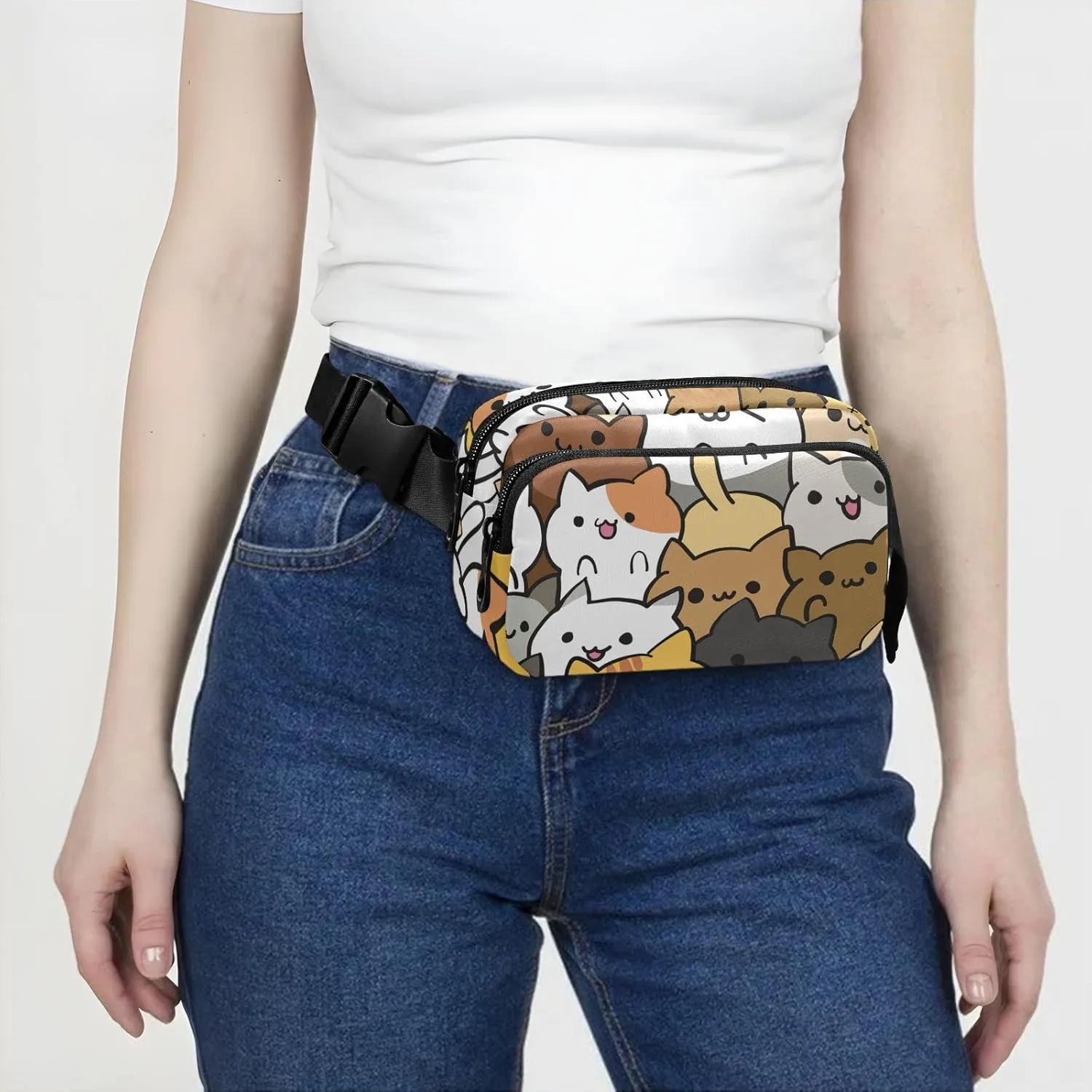 Cat Belt Bag Mini Fanny Pack for Women with Adjustable Strap Waterproof Waist Pouch Small Crossbody Bags for Running Cycling Traveling Hiking