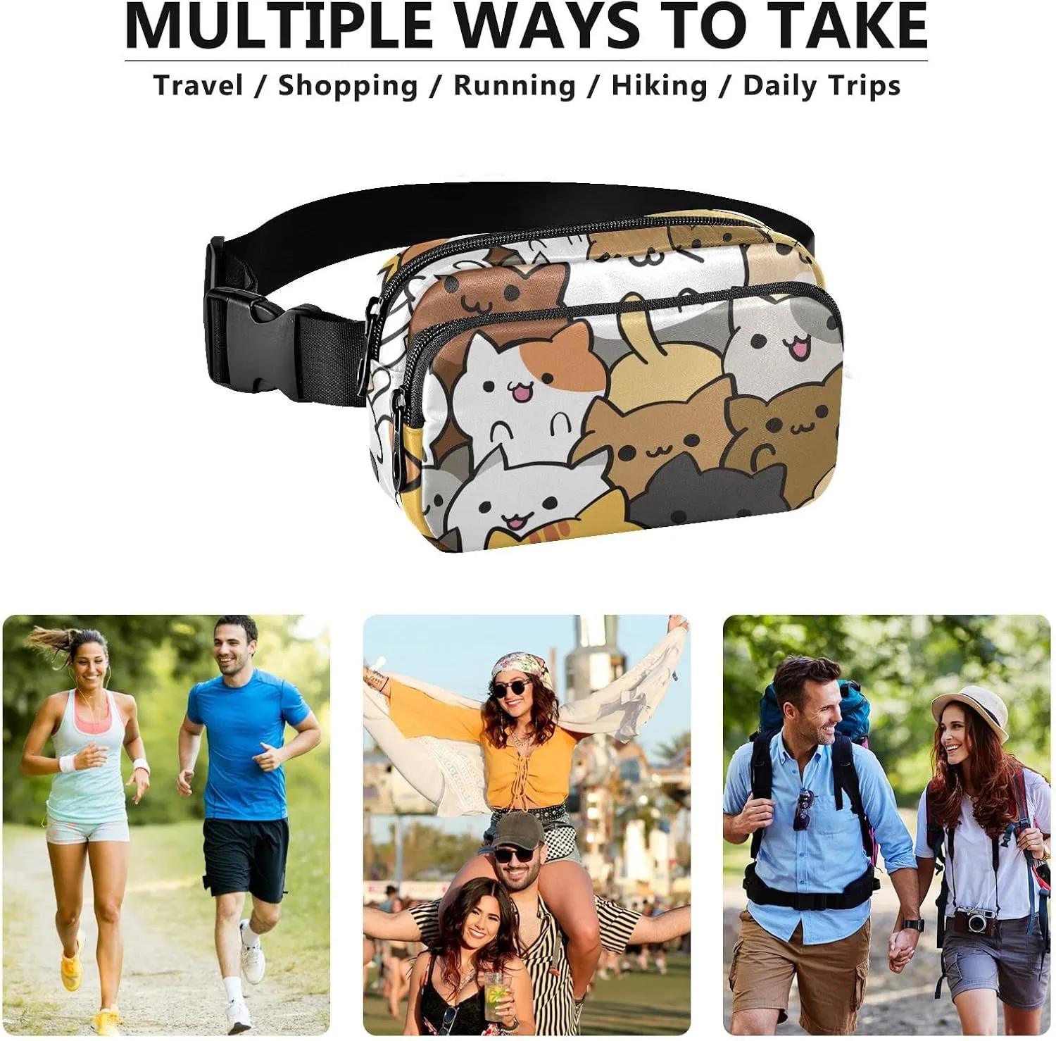 Cat Belt Bag Mini Fanny Pack for Women with Adjustable Strap Waterproof Waist Pouch Small Crossbody Bags for Running Cycling Traveling Hiking