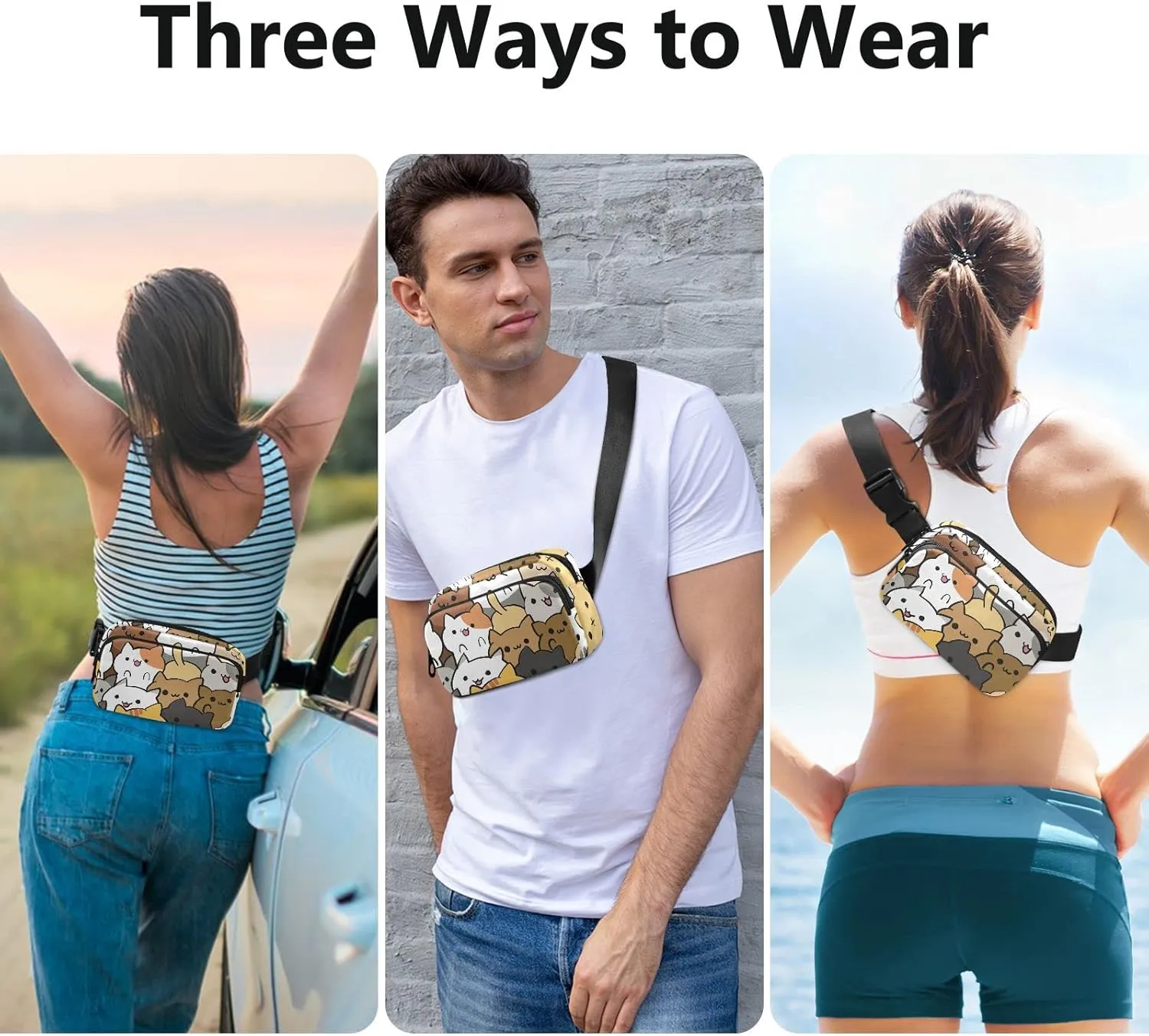 Cat Belt Bag Mini Fanny Pack for Women with Adjustable Strap Waterproof Waist Pouch Small Crossbody Bags for Running Cycling Traveling Hiking