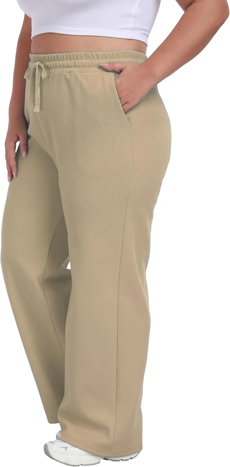 Cheapestbuy Women's Plus Size Wide Leg Sweatpants Stretchy Baggy Sweat Pants Loose Active Pants with Pockets