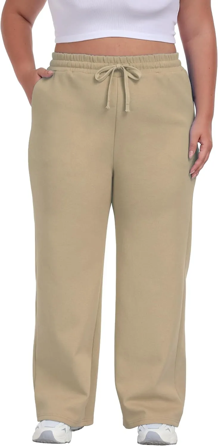 Cheapestbuy Women's Plus Size Wide Leg Sweatpants Stretchy Baggy Sweat Pants Loose Active Pants with Pockets