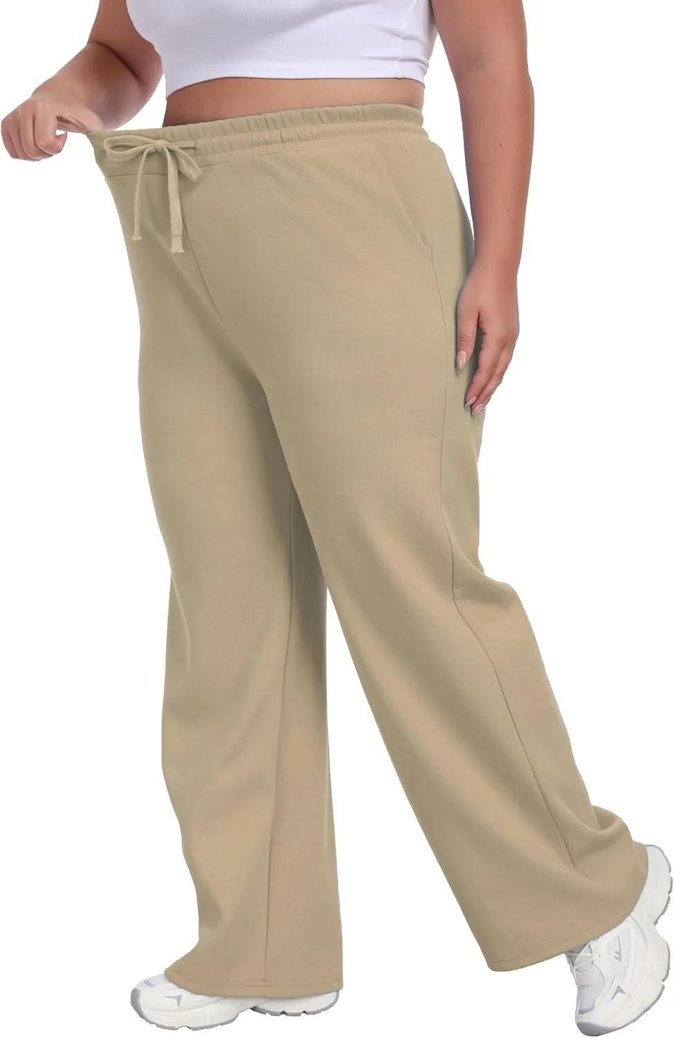 Cheapestbuy Women's Plus Size Wide Leg Sweatpants Stretchy Baggy Sweat Pants Loose Active Pants with Pockets