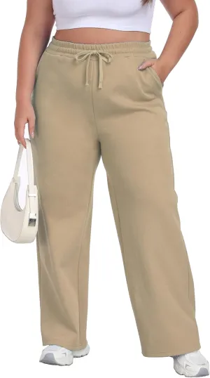 Cheapestbuy Women's Plus Size Wide Leg Sweatpants Stretchy Baggy Sweat Pants Loose Active Pants with Pockets