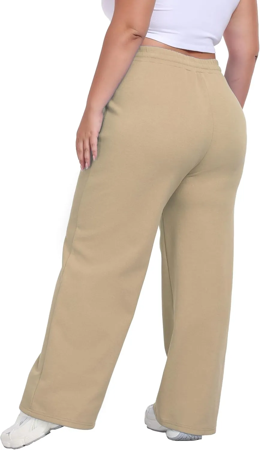 Cheapestbuy Women's Plus Size Wide Leg Sweatpants Stretchy Baggy Sweat Pants Loose Active Pants with Pockets