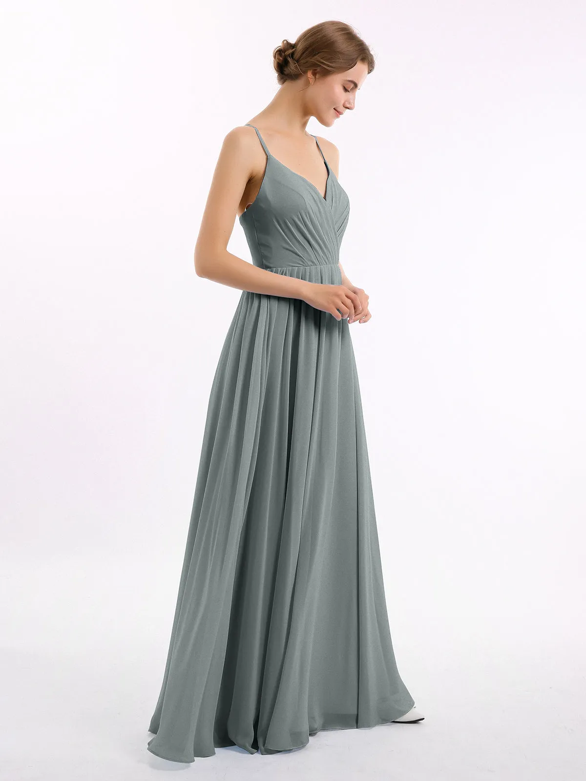 Chiffon Bridesmaid Dresses with Spaghetti Straps-Steel Grey Plus Size