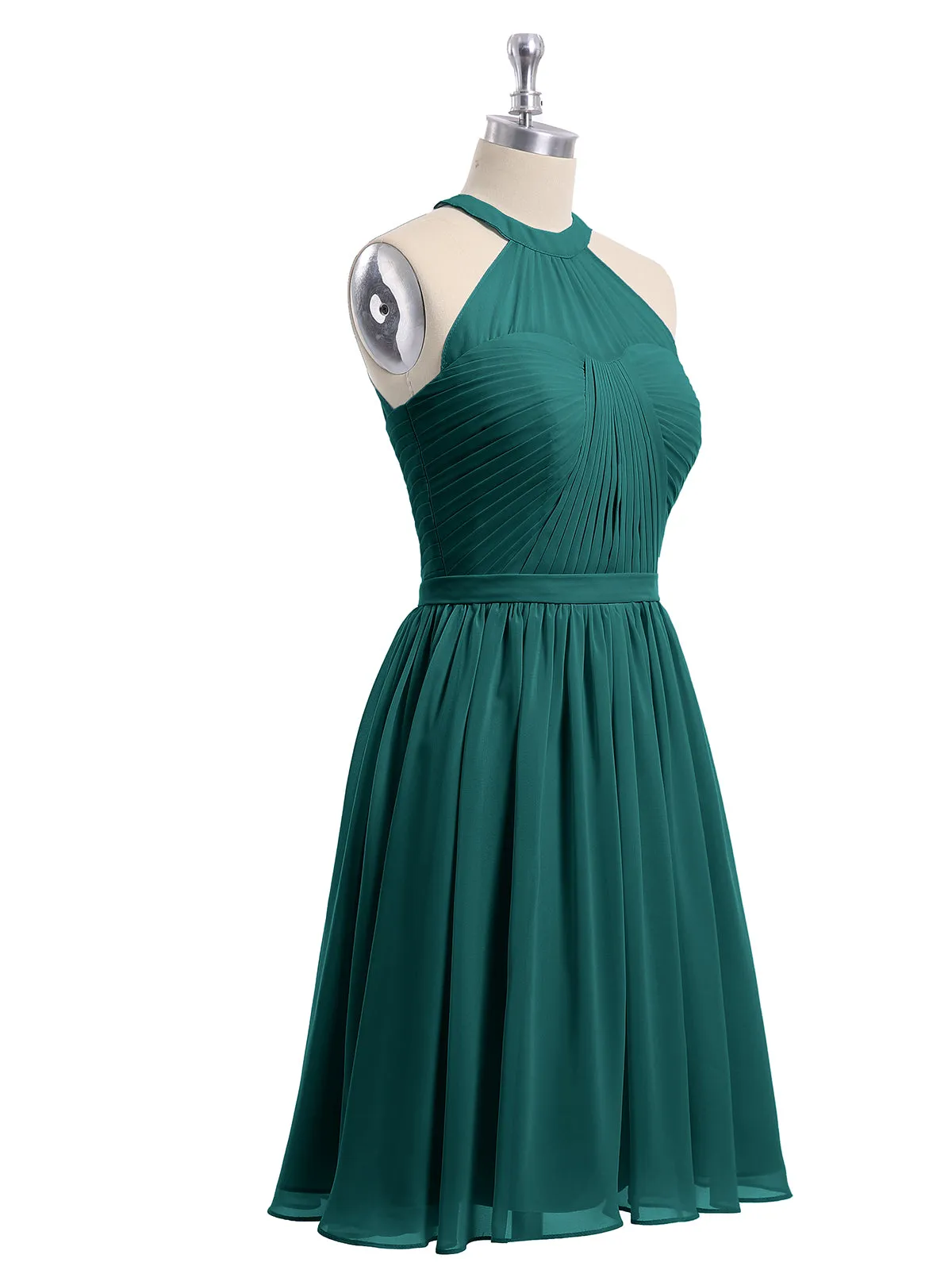 Chiffon Halter Short Bridesmaid Dresses Peacock