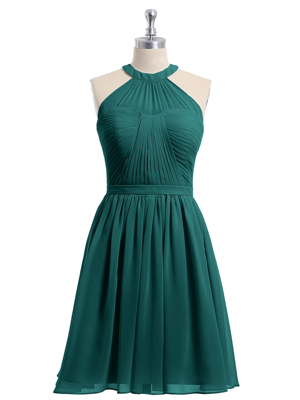Chiffon Halter Short Bridesmaid Dresses Peacock