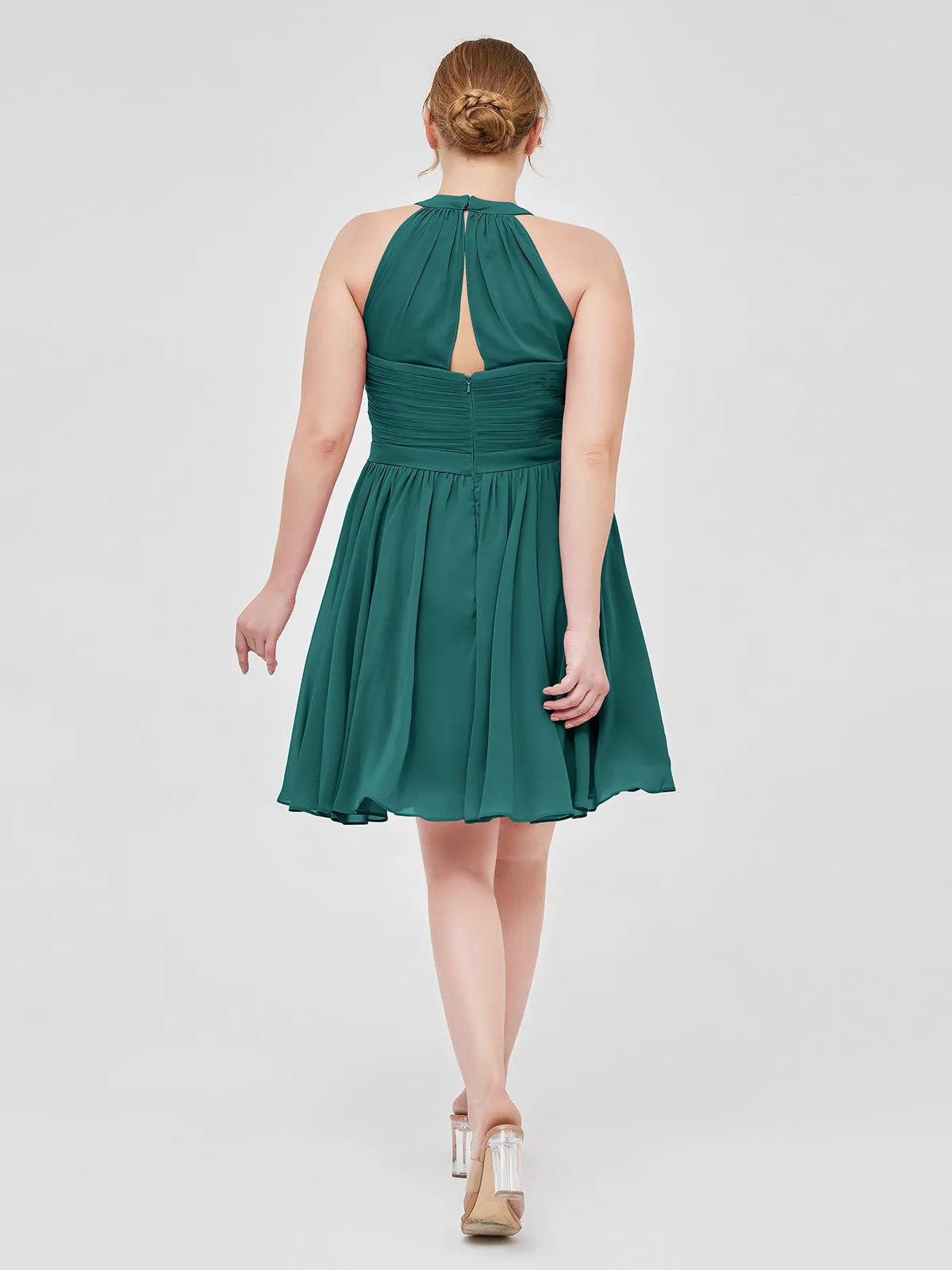 Chiffon Halter Short Bridesmaid Dresses Peacock