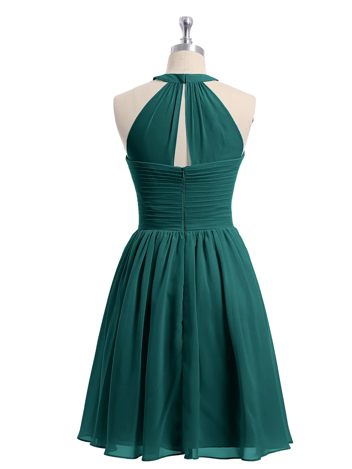 Chiffon Halter Short Bridesmaid Dresses Peacock