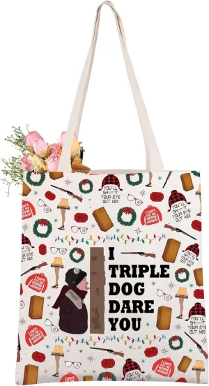 CMNIM A Christmas Movie Inspired Gift I Triple Dog Dar- You Tote Bag Merry Christmas Story Shopping Grocery Bag for Women