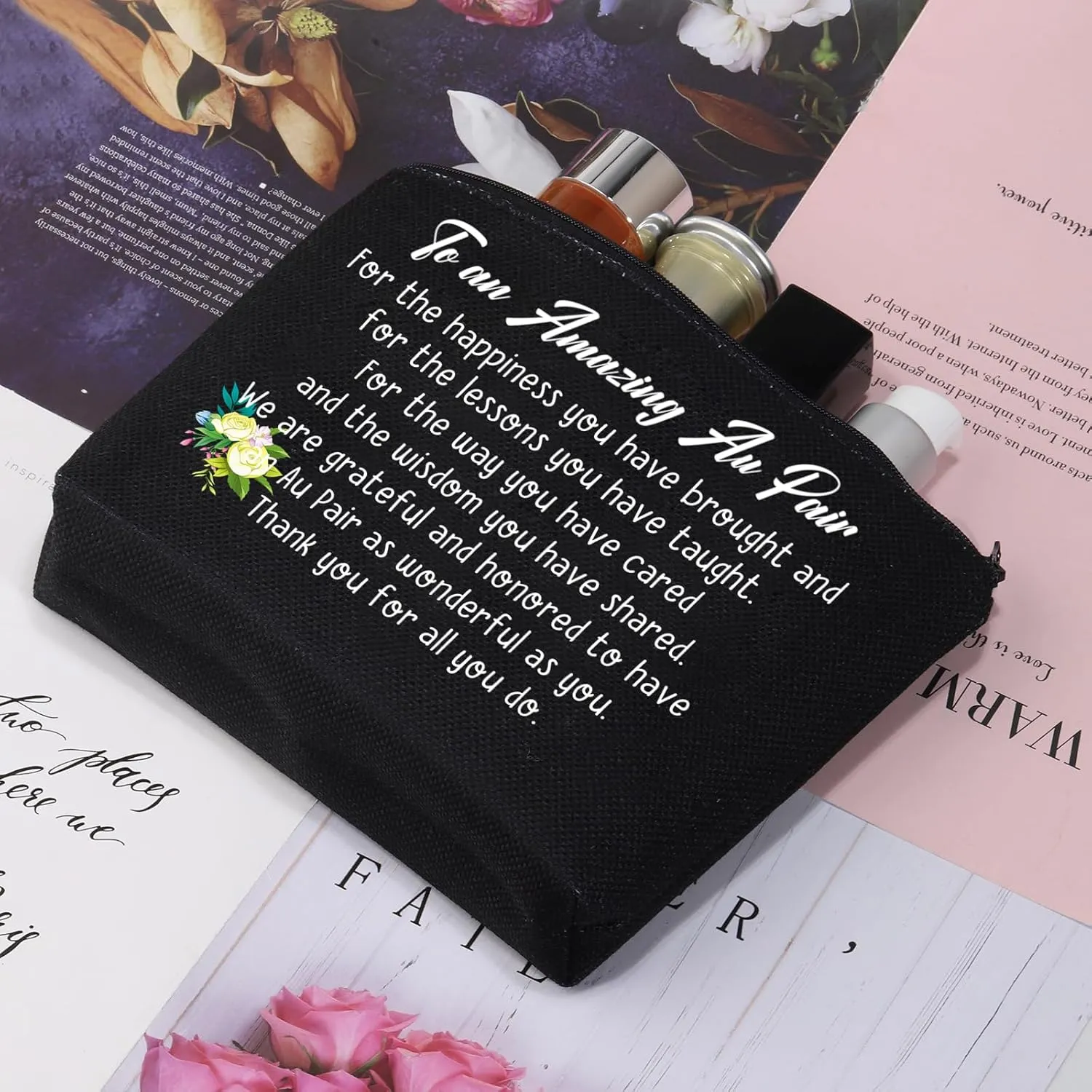 CMNIM Au Pair Gift Cosmetic Bag Thank You Gifts for Au Pair Child Care Gifts for Women Girls To an Amazing Au Pair Thank You for All You Do (Au Pair Black MB)