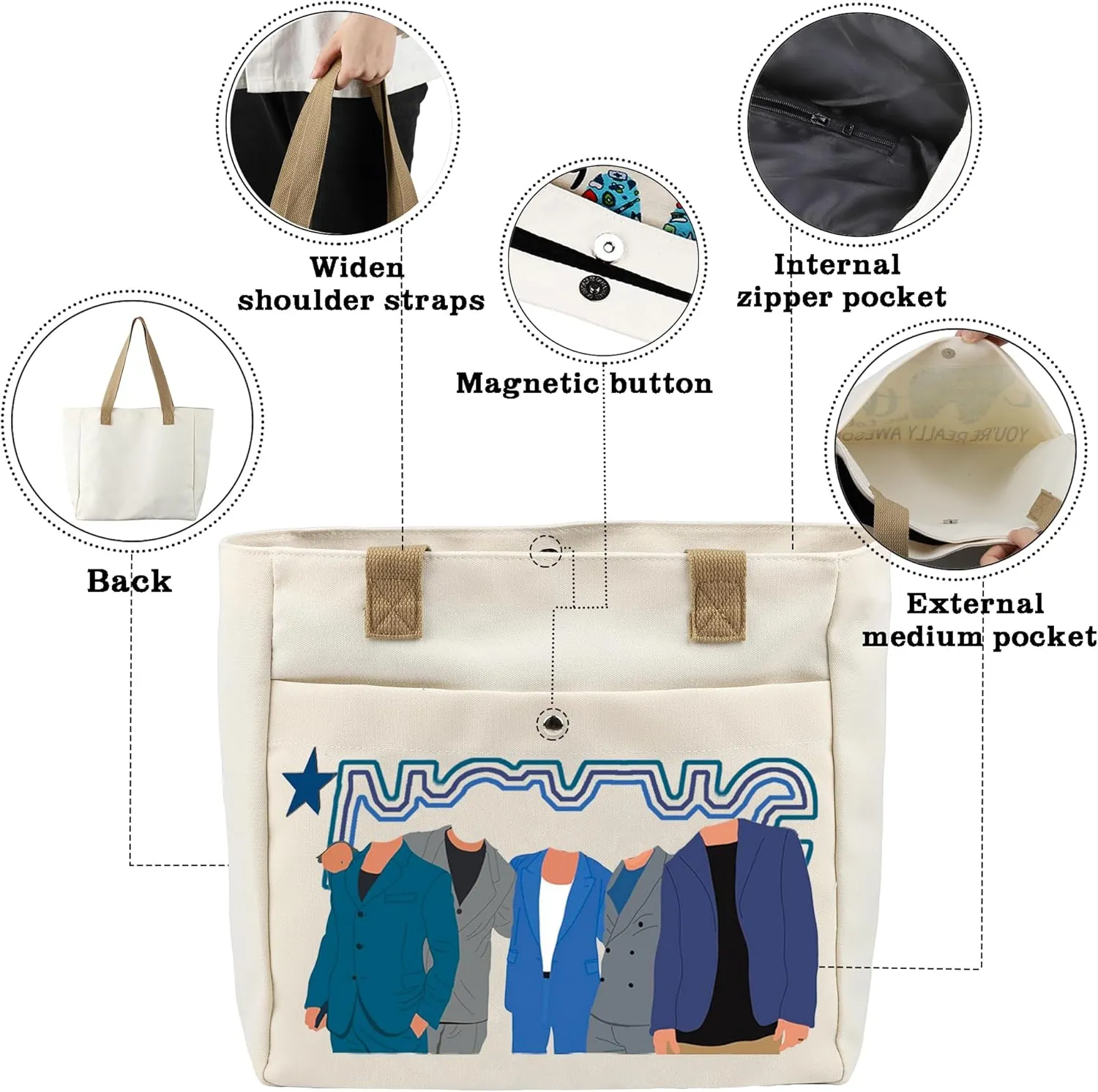 CMNIM Boy Band Music Group Inspired Gift 1995 American Member Travel Makeup Bag Singers Album Merch for Fans Music Gift
