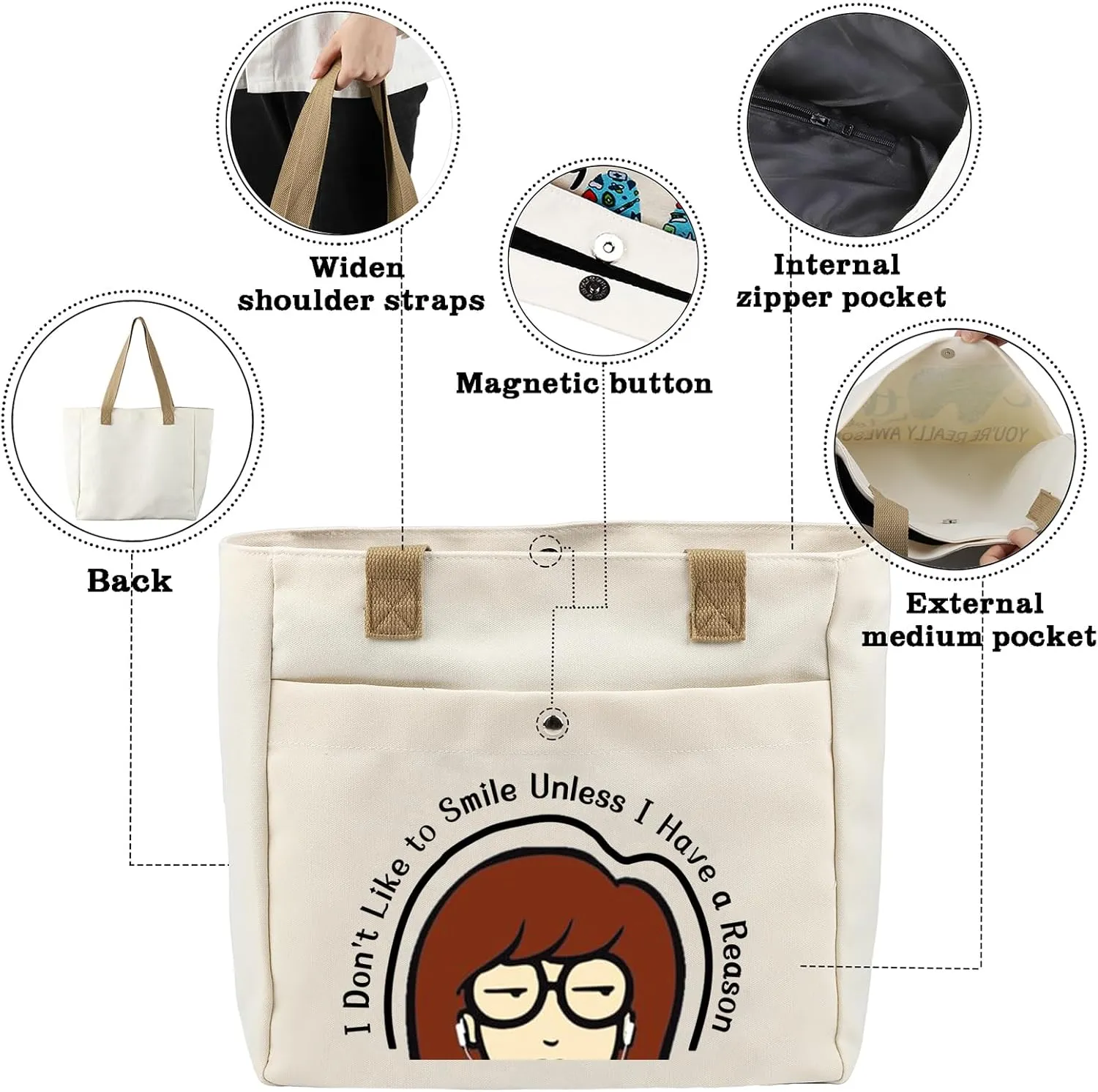 CMNIM Dariia Merchandise Gift Dariia Makeup Bag 90s Tv Show Merch for Fans I Don't Like To Smile Unless I Have a Reason (I Don't Like To Smile Large TB)