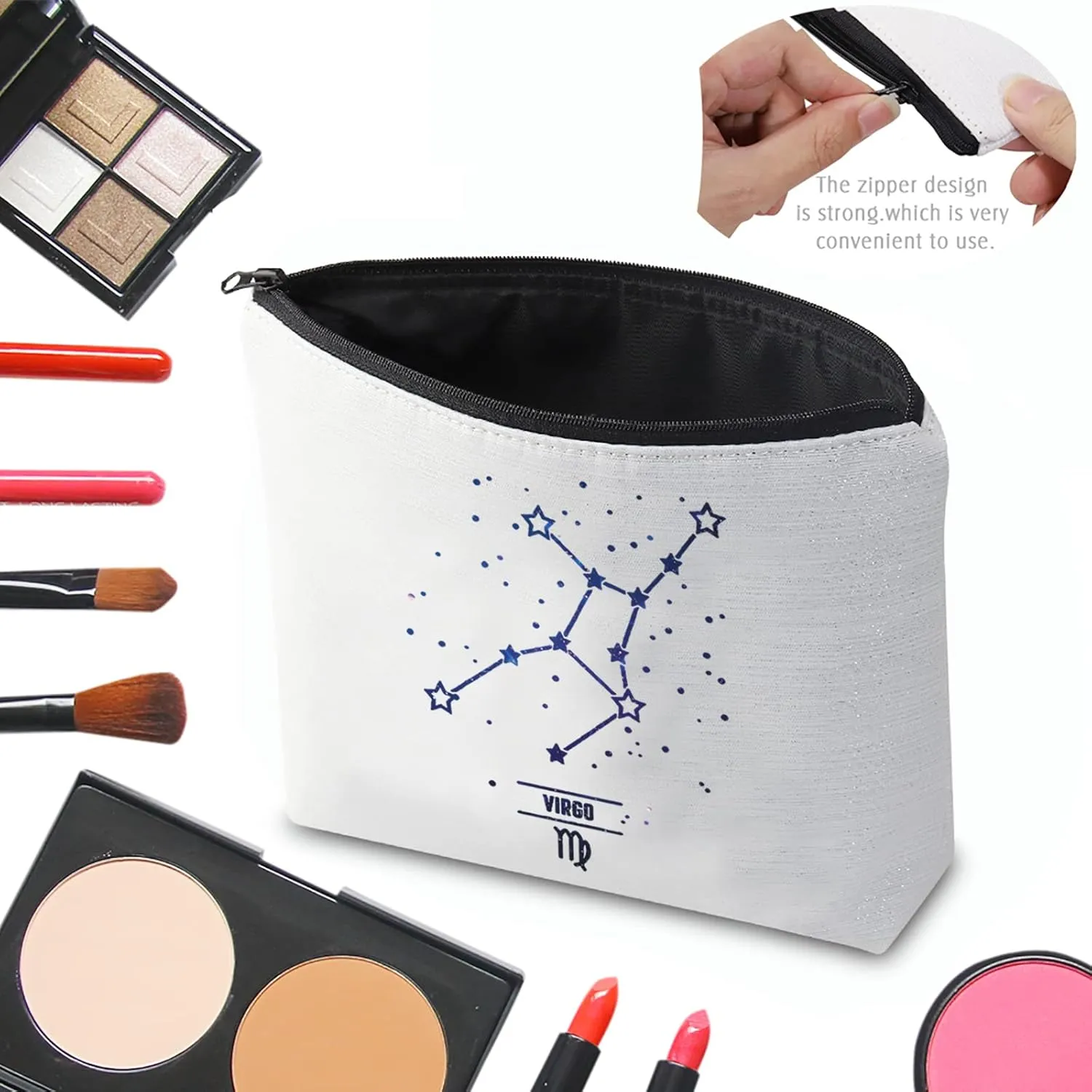 CMNIM Zodiac Sign Cosmetic Makeup Bag,Zodiac Sign Stuff Gift,Horoscope Gift,12 Zodiac Constellation Zipper Pouch,Zodiac Sign Pattern Toiletry Bag,12 Constellation Birthday Gift(Virgo Makeup Bag)