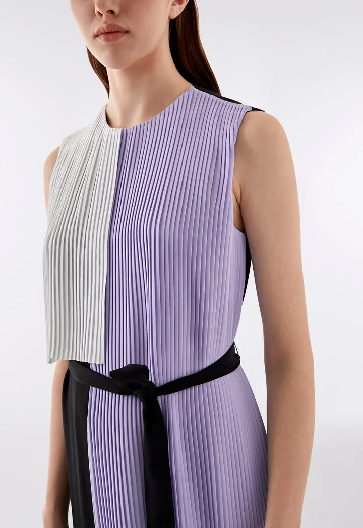 Colorblock Pleats Overlay Dress