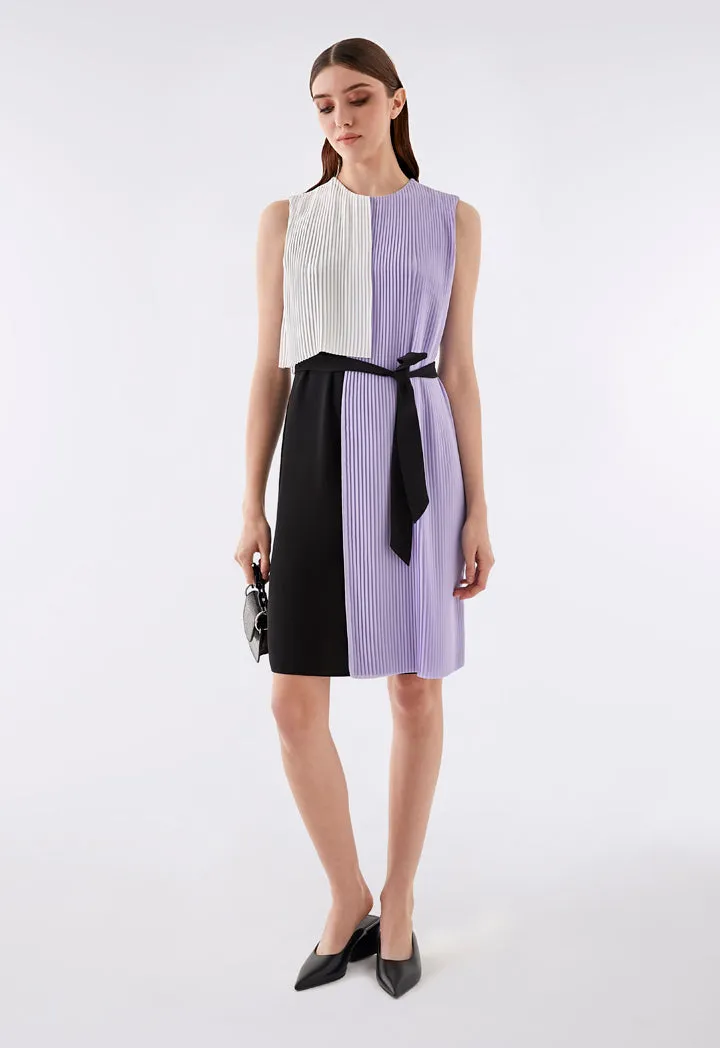 Colorblock Pleats Overlay Dress