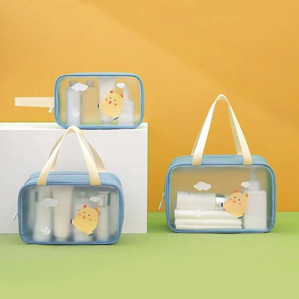 Convenient Large Capacity Cute Toiletry Bag Plastic Travel Wash with Handle Portable Makeup Storage Bag Practical