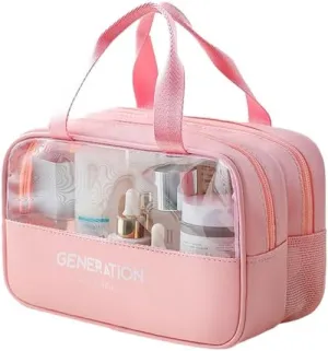 Convenient Transparent Travel Toiletry Bag Plastic Organizer Shower Bag with Handle Portable Makeup Wash Bag Practical