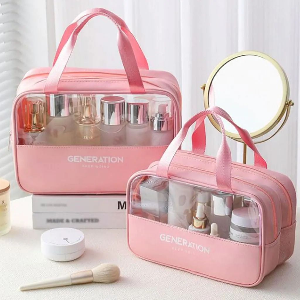Convenient Transparent Travel Toiletry Bag Plastic Organizer Shower Bag with Handle Portable Makeup Wash Bag Practical