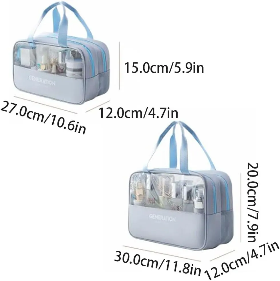 Convenient Transparent Travel Toiletry Bag Plastic Organizer Shower Bag with Handle Portable Makeup Wash Bag Practical