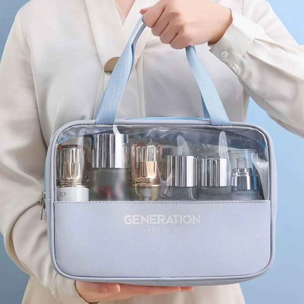 Convenient Transparent Travel Toiletry Bag Plastic Organizer Shower Bag with Handle Portable Makeup Wash Bag Practical