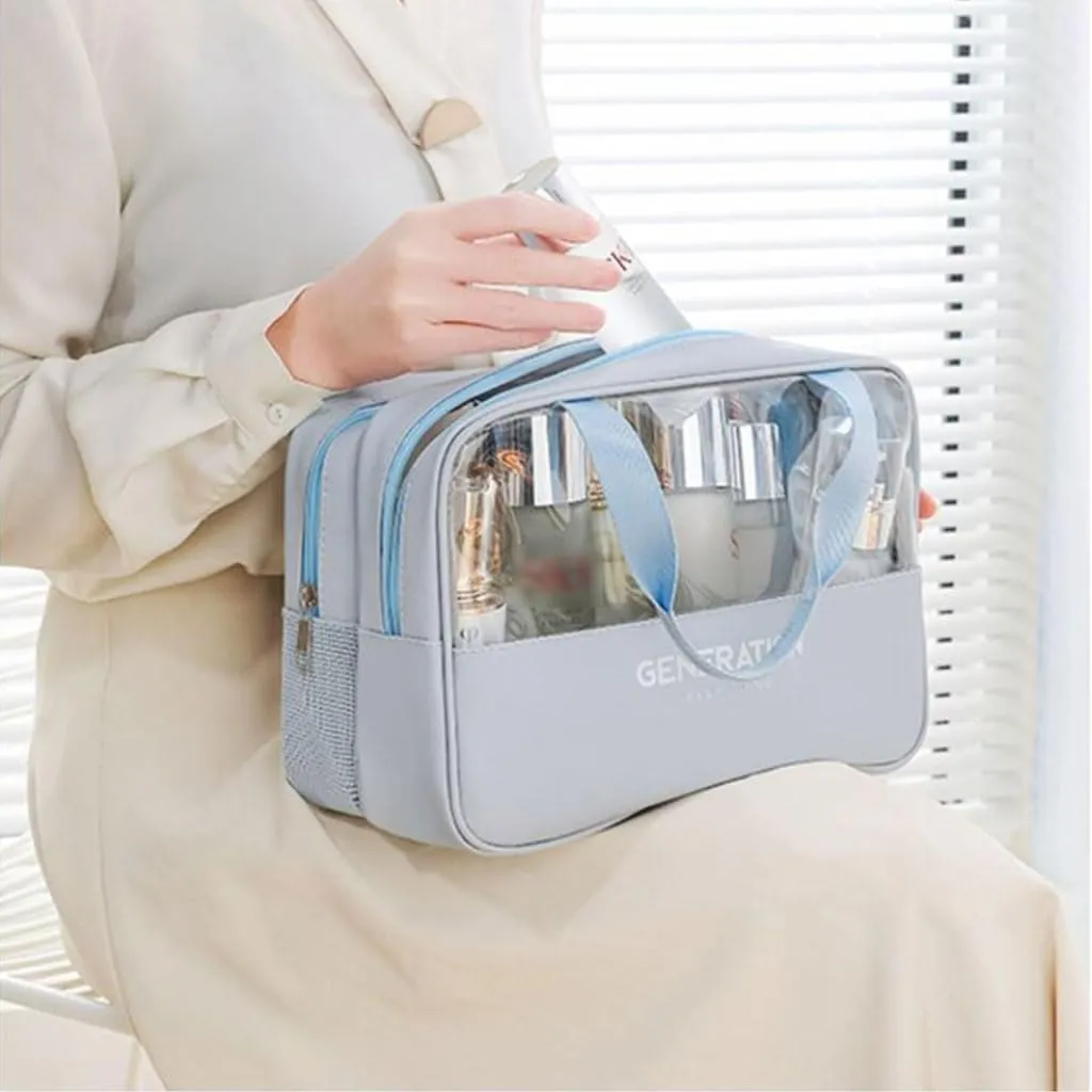 Convenient Transparent Travel Toiletry Bag Plastic Organizer Shower Bag with Handle Portable Makeup Wash Bag Practical