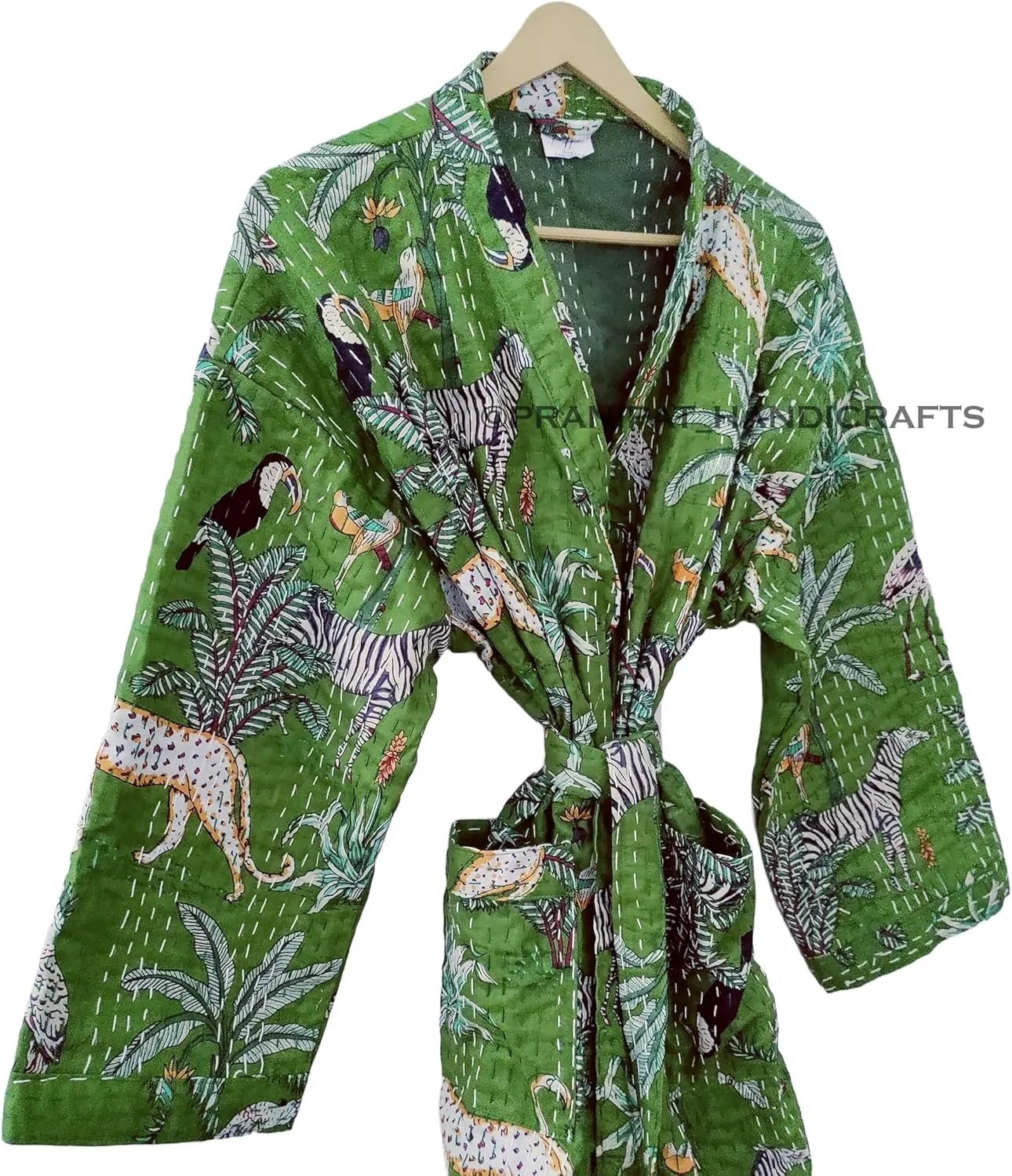 Cotton Animal Print Lightweight Open Front Mid Length Hippie Women Ethnic Kantha Jacket, Free Size